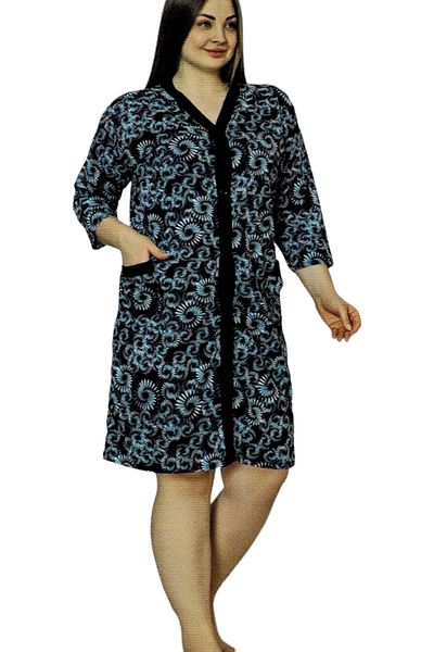 Star Fashion Housewife's cape, StarFashion, with three-quarter sleeves, with zipper, 100% cotton, navy blue