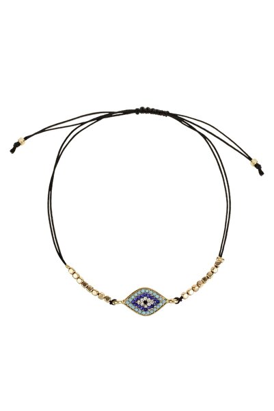 Sprise Bratara Neagra cu Ochi Ovel Turcoaz Strass Bleu & Margele