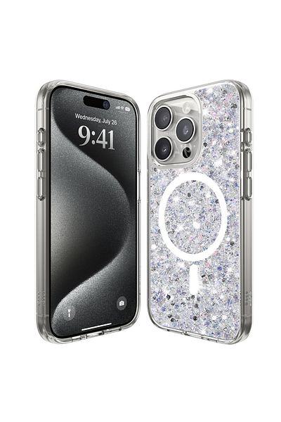 Techsuit Case for iPhone 15 Pro - Techsuit Sparkly Glitter MagSafe - White