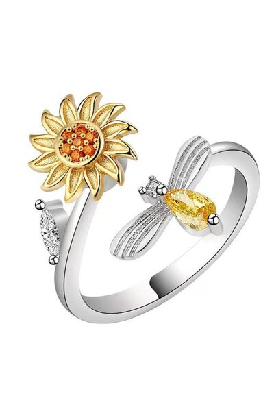 Sprise Inel Antistres cu Floarea-soarelui, Argintiu, Reglabil