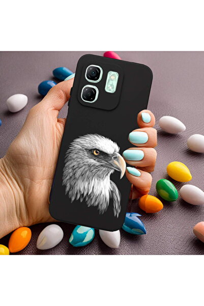 PrintiFy Infinix Hot 50i ile Uyumlu Kartal (0214c) Tasarımlı Siyah Lansman Kılıf