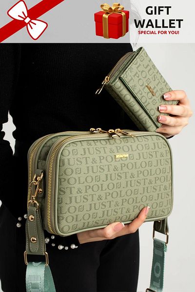 Just Polo Women's 5 Compartment Crossbody Bag Shoulder Bag and Wallet Combination