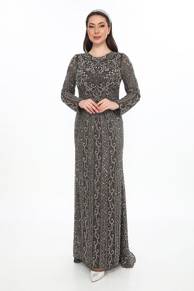 GATSBYLADY LONDON Laila Maxi – Grey Sequin Evening Gown