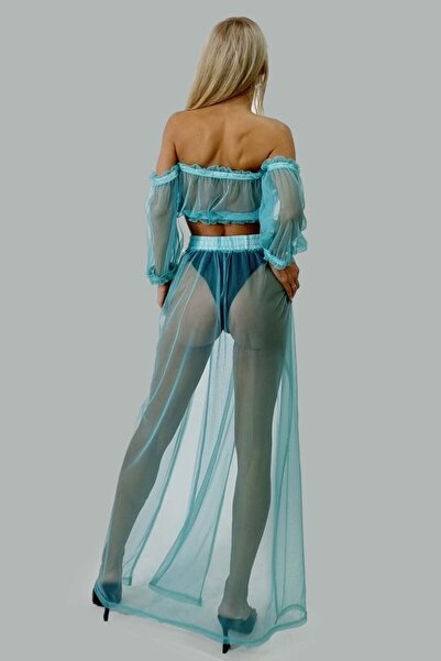 FashionForYou Naila beach set, made of mesh, with skirt and short top, Turquoise