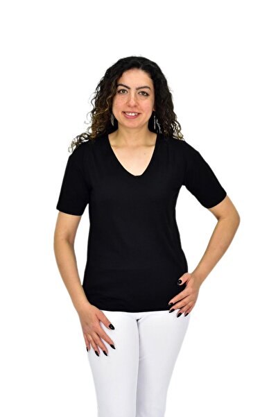 lavella تي شيرت ليكرا نصف كم ورقبة على شكل حرف V للسيدات BGL-ST04651