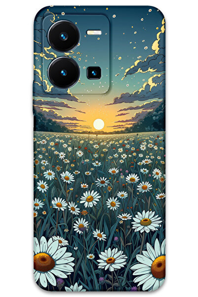 Gramaphone Vivo Y22s Uyumlu Çiçek Desenli Telefon Kılıfı + Ekran Koruyucu - 5792