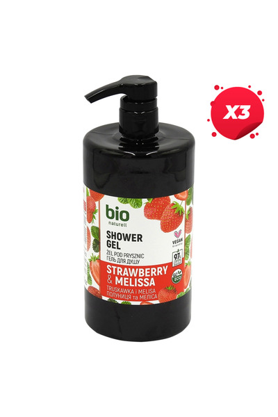 Bio X3 - BIO NATURELL GEL DE DUS POMPITA 946ML STRAWBERRY&MELISSA