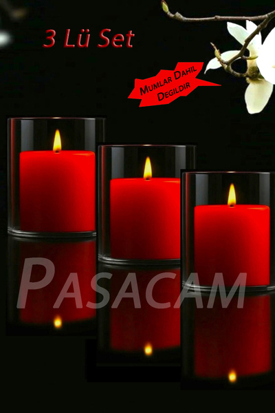 Paşa Cam Cam Vazo Silindir Mumluk 10 cm Cap 10 cm Yükseklik 3 Adet
