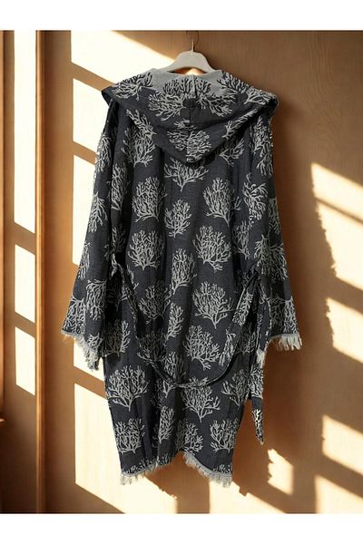 TekStilize Muslin 2 Layer Coral Patterned Bathrobe (100% Cotton)