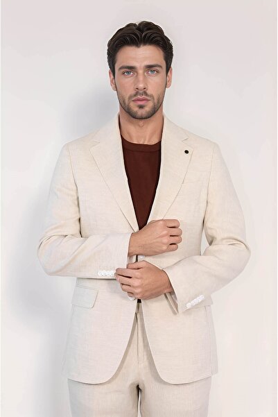 Velvarde Keten/mono Yaka Çi̇ft Yirtmaç Takim E. Bej