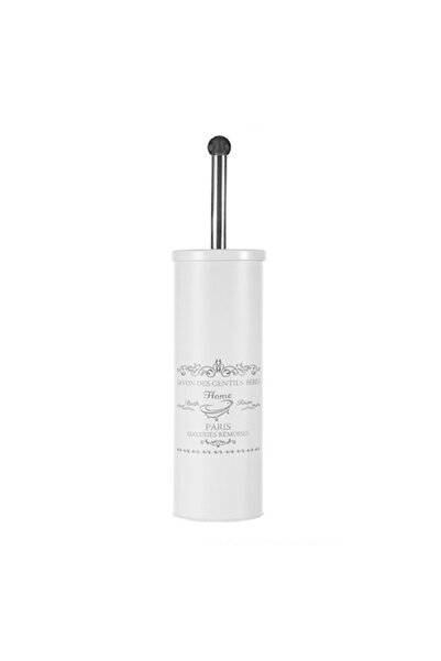 BREZIUM Perie WC cu suport metalic si model inscriptionat, BREZIUM, alb natur...