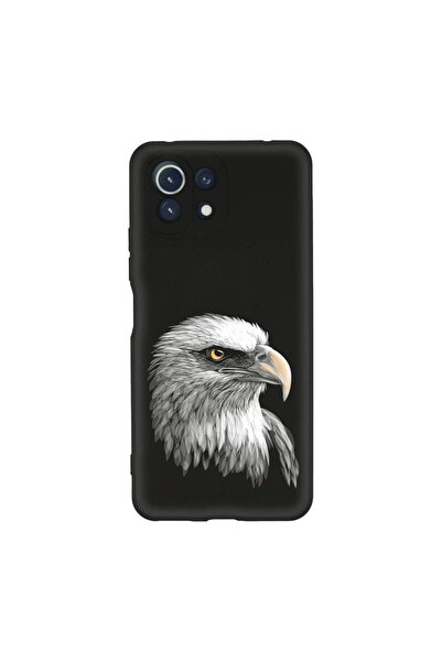 PrintiFy Xiaomi Mi 11 Lite ile Uyumlu Kartal (0214c) Tasarımlı Siyah Lansman ...
