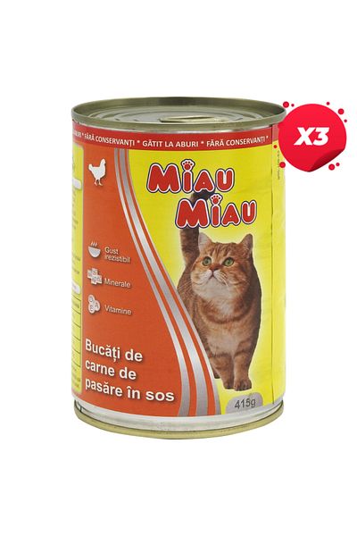 MIAU MIAU X3 - MIAU MIAU CANNED CATS 415G CHICKEN