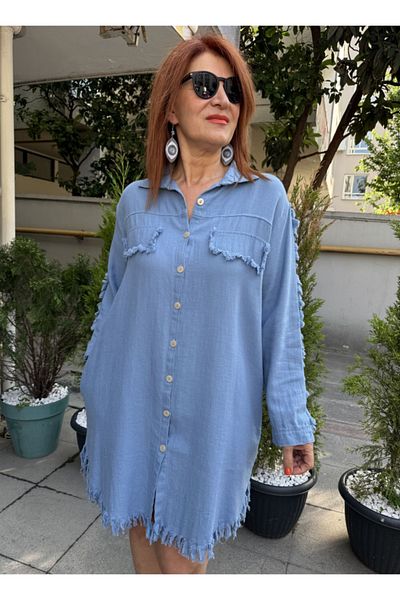 DenizEge Tunica/Rochie cu ciucuri Albastru