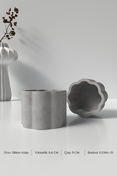 Cageartstudio Floral Mumluk ve Saksı Beton Silikon Kalıp - Dekoratif Mumluk B...