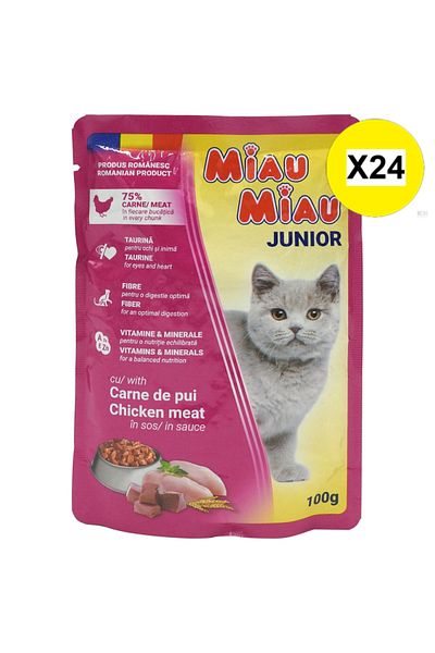 MIAU MIAU X24 - MIAU MIAU CAT FOOD IN SAUCE 100G JUNIORS BAG