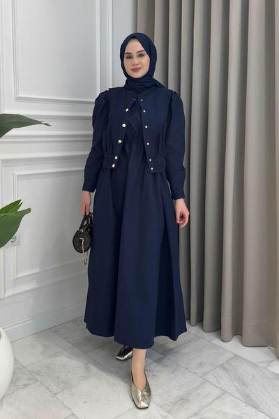 Beige Store Önden Çıtçıtlı Ceket Elbise Takım Lacivert