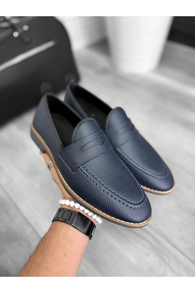 dehaine Men's Casual Loafers, Vegan Leather, 12315 Navy Blue