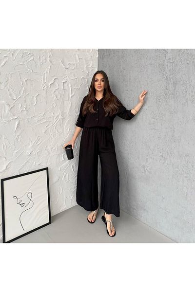 Att Attstil Viscose Black Double Loose Bottom Top Set