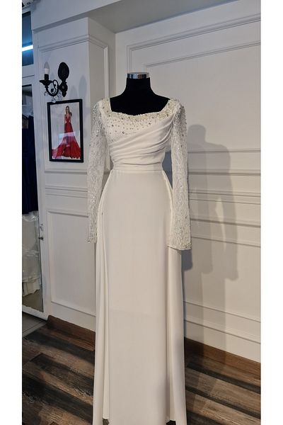 makbuleofficial White Lace Detailed, Pearl Embroidered, Promise Engagement Wedding Dress