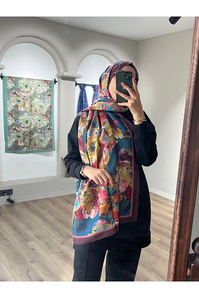 Merwiss Sunrise Flower Pattern Shawl - Plum
