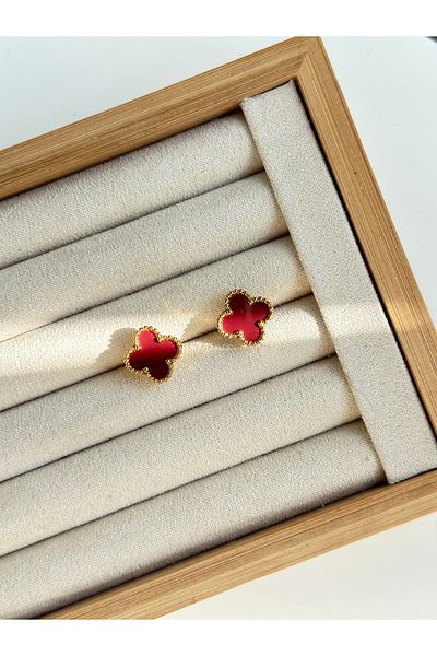 YOUES JEWELRY أقراط نسائية من الفولاذ 316L باللون الأحمر الداكن