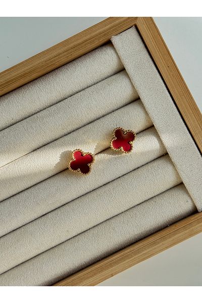 YOUES JEWELRY أقراط نسائية من الفولاذ 316L باللون الأحمر الداكن