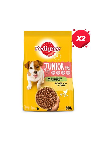 Pedigree X2 - PEDIGREE HRANA USCATA 500GR JUNIOR MINI PUI CU OREZ