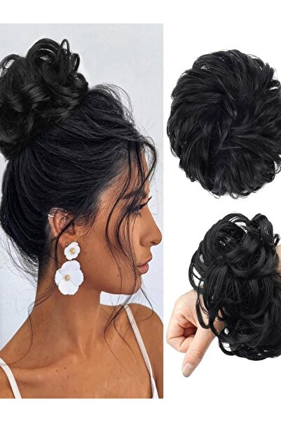 Shisa Siyah Dağınık Saç Topuzu Kıvırcık Dalgalı Saç Uzatma Sentetik Saç Parça...