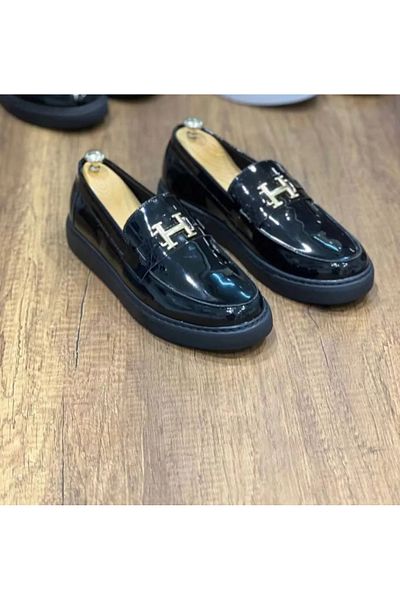 dehaine Men's casual loafers, vegan leather, 11856, glossy black