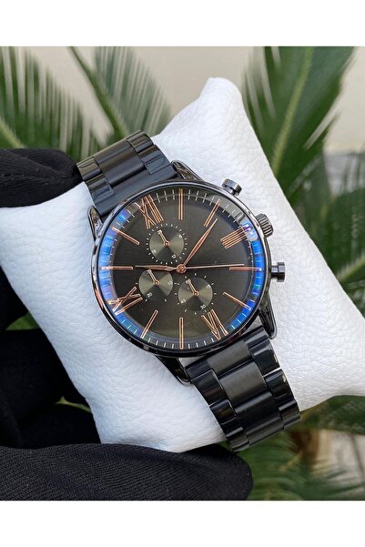 LOOQ ساعة يد تناظرية كلاسيكية من الفولاذ باللون الأسود للرجال