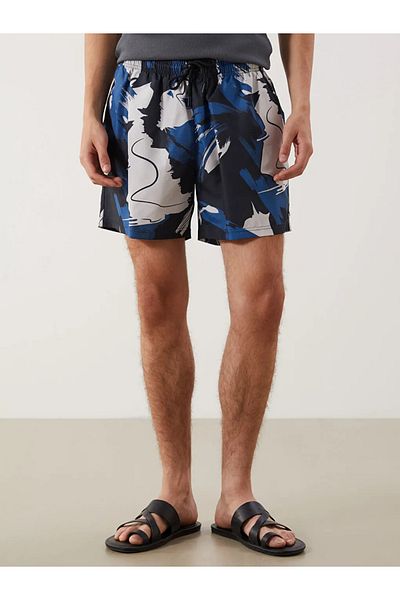 LC Waikiki Мъжки бански шорти с шарки, тъмносини, LCW ECO