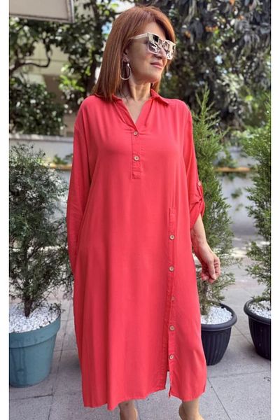 DenizEge L-Side Button Dress Pomegranate Flower