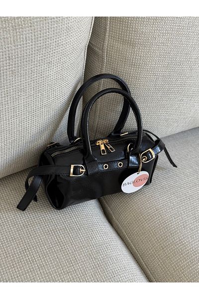 BAGLOVİS Small Casual Stylish Black Women's Shoulder Bag with Front Buckle Detail En22 Boy12