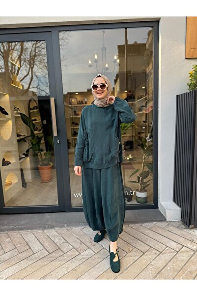 MissWhence Women's Shalwar Suit with Drawstring Pockets Emerald Green