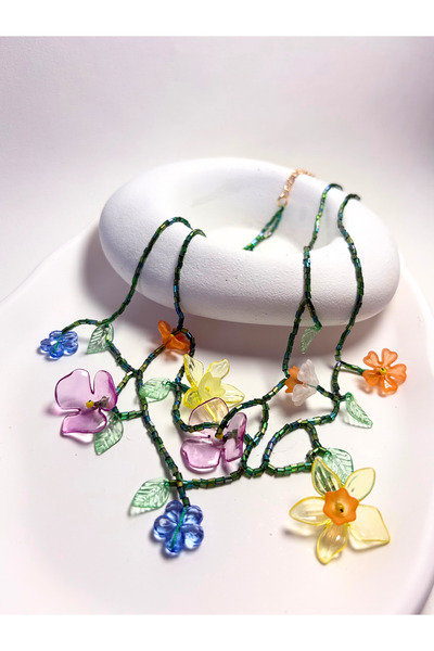 LYRA Multicolored Floral Beaded Bohemian Necklace