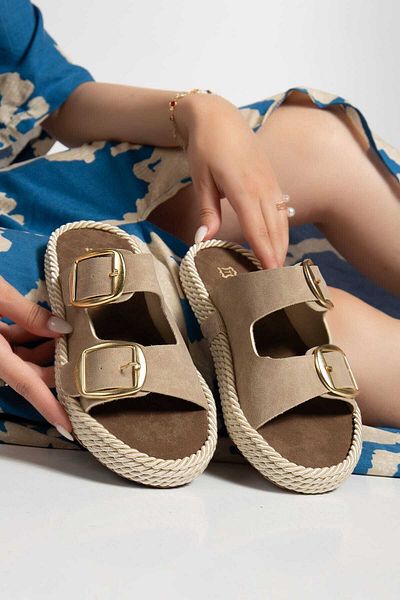 SEDRİK New Season Ital Material Does Not Sweat, Does Not Make Noise, Artificial Leather Rope Detailed Daily Slippers