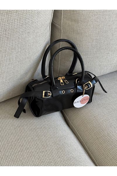 BAGLOVİS Small Casual Stylish Black Women's Shoulder Bag with Front Buckle Detail En22 Boy12