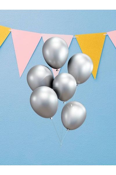 Atölye7Tasarım Silver Chrome Color Metallic Party Balloon (10 Pieces)