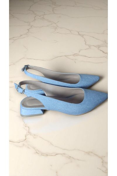 muhhu moda Open Back, 2 Centimeters High, Women's Casual Shoes, Light Denim Material, Ballerinas, Full Mold,