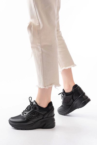 TB Terzi Bey F-185 Black Daily Lace-Up Summer Sports Shoes with Stone Accessories