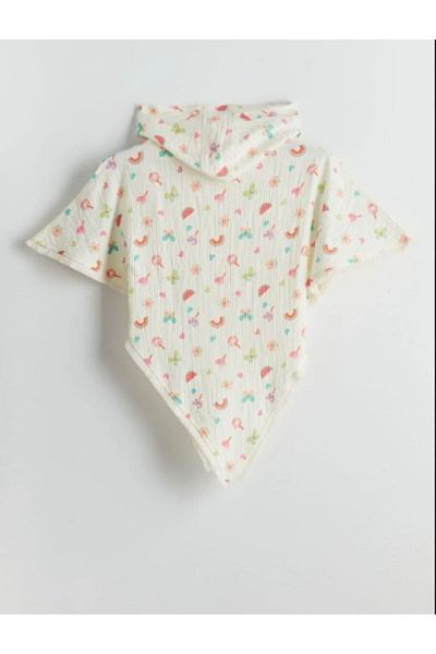 LC Waikiki Εκρού με κουκούλα με στάμπα για κορίτσια Poncho Beach Wear S5DO97Z129