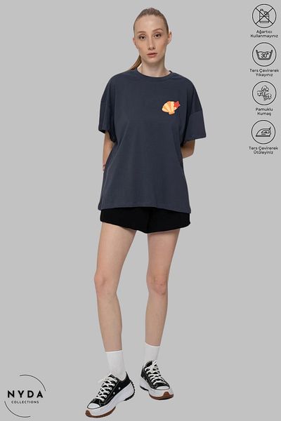 Nyda Collections Women's Crew Neck Seashell Printed Cotton Oversize Short Sleeve T-Shirt