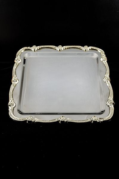 Yaren Style Luxury Rose Figured Stainless Steel Tea, Coffee, Cake, Presentation Tray – Non-Tarnishing Elegance
