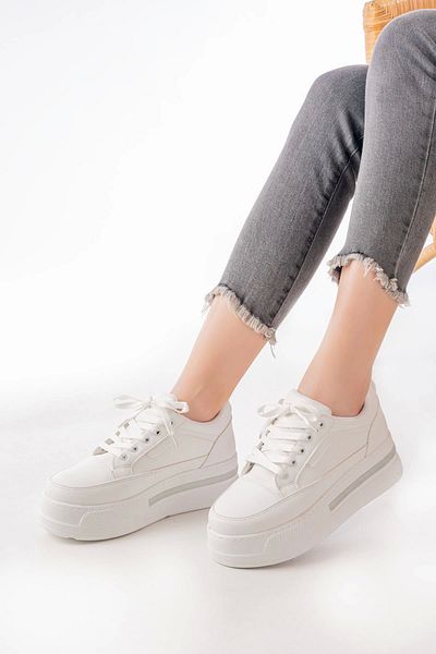 TB Terzi Bey Fln-1999 White Lace-Up Sole Stone Accessory Casual Sports Shoes