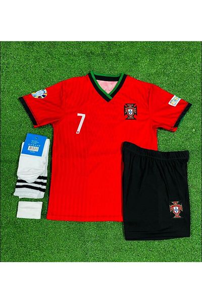 BARBITOS Cristiona Ronaldo Portugal National Team Champions League Red Black Kids Jersey Set of 4-Im01