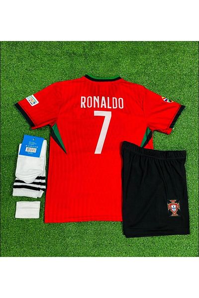 BARBITOS Cristiona Ronaldo Portugal National Teami Champions League Red Black Kids Jersey Set of 4-Im02
