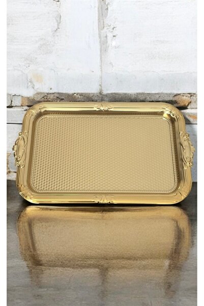 Urfakent Dekoratif İşlemeli Desenli Gold Kare Sunum Tepsi söz nişan tepsisi 3...