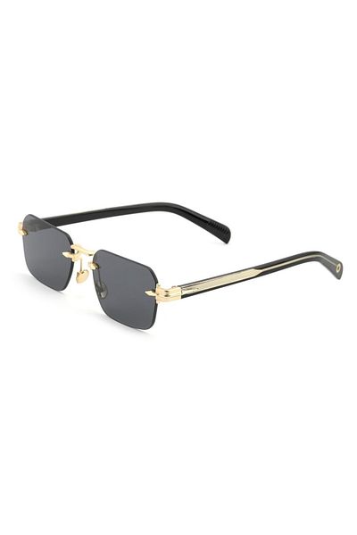 Markasepeti Original Rectangular Design Gold Detailed Sunglasses (Black)