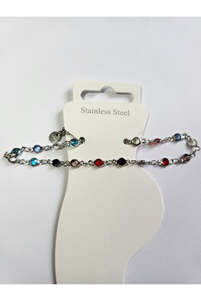 TWOGAN خلخال نسائي من الفولاذ بحجر ملون، ألوان صيفية نابضة بالحياة